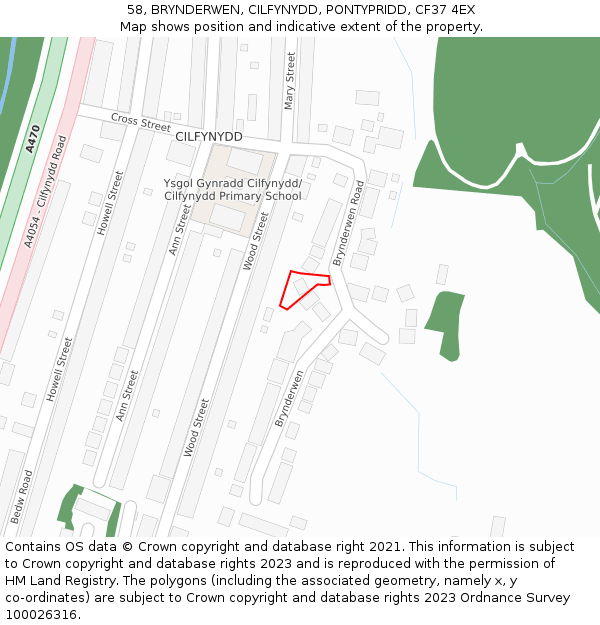 58, BRYNDERWEN, CILFYNYDD, PONTYPRIDD, CF37 4EX: Location map and indicative extent of plot