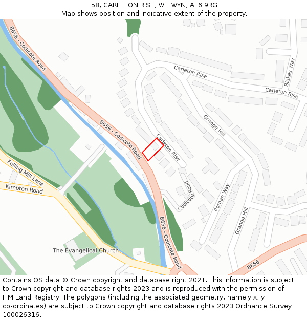 58, CARLETON RISE, WELWYN, AL6 9RG: Location map and indicative extent of plot