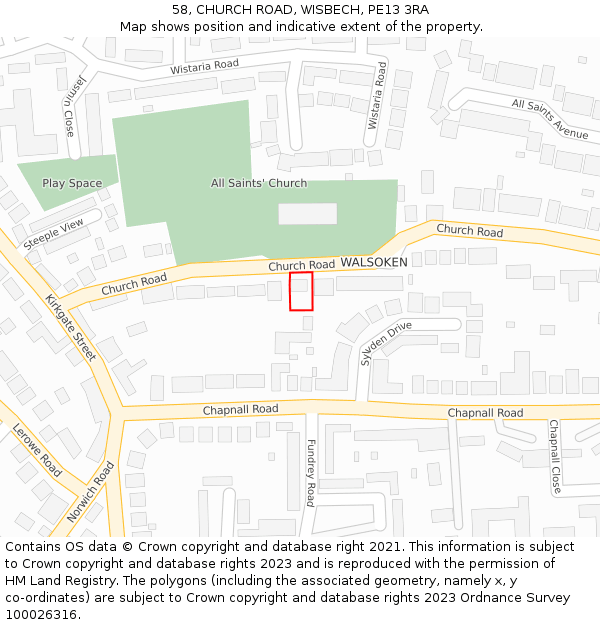 58, CHURCH ROAD, WISBECH, PE13 3RA: Location map and indicative extent of plot