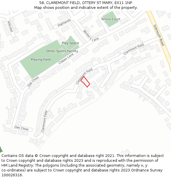 58, CLAREMONT FIELD, OTTERY ST MARY, EX11 1NP: Location map and indicative extent of plot