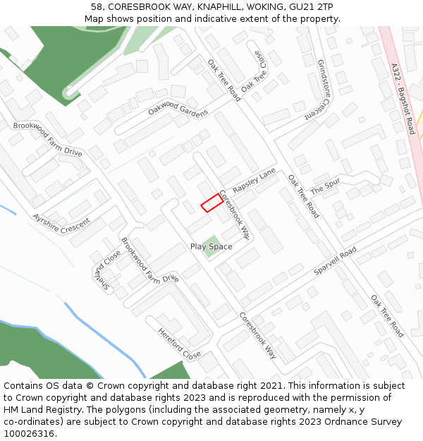 58, CORESBROOK WAY, KNAPHILL, WOKING, GU21 2TP: Location map and indicative extent of plot