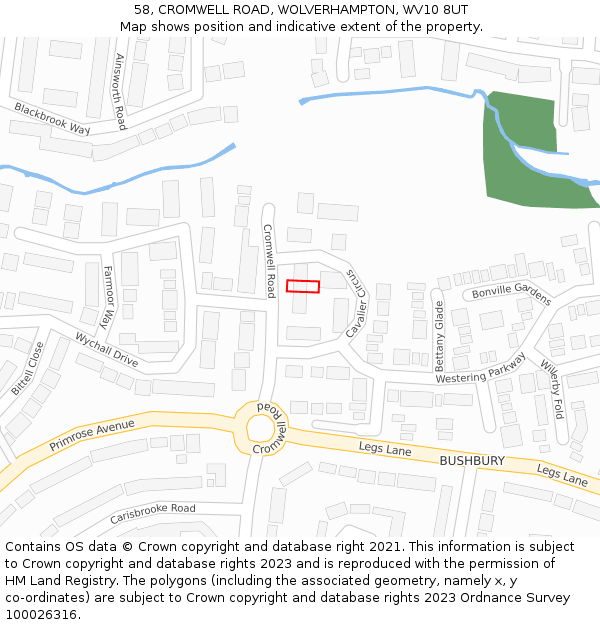 58, CROMWELL ROAD, WOLVERHAMPTON, WV10 8UT: Location map and indicative extent of plot