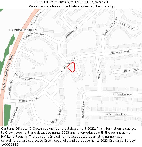 58, CUTTHOLME ROAD, CHESTERFIELD, S40 4PU: Location map and indicative extent of plot