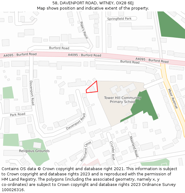 58, DAVENPORT ROAD, WITNEY, OX28 6EJ: Location map and indicative extent of plot