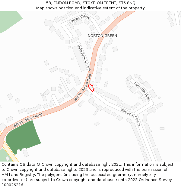 58, ENDON ROAD, STOKE-ON-TRENT, ST6 8NQ: Location map and indicative extent of plot