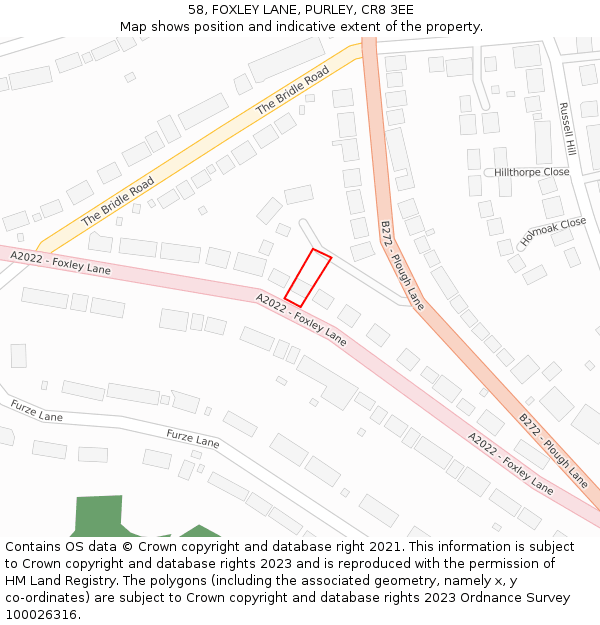 58, FOXLEY LANE, PURLEY, CR8 3EE: Location map and indicative extent of plot