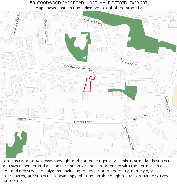 58, GOODWOOD PARK ROAD, NORTHAM, BIDEFORD, EX39 2RR: Location map and indicative extent of plot