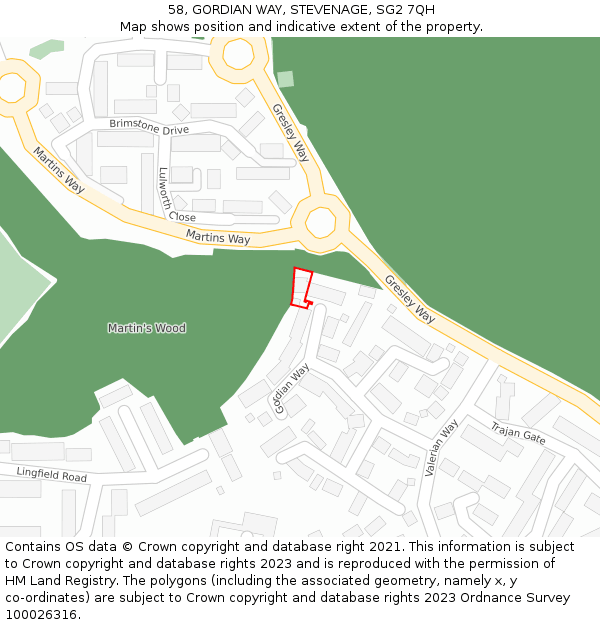 58, GORDIAN WAY, STEVENAGE, SG2 7QH: Location map and indicative extent of plot