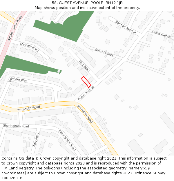 58, GUEST AVENUE, POOLE, BH12 1JB: Location map and indicative extent of plot