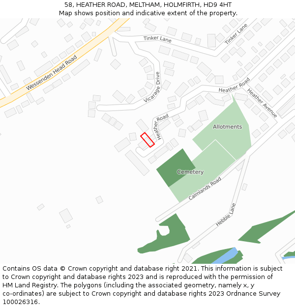 58, HEATHER ROAD, MELTHAM, HOLMFIRTH, HD9 4HT: Location map and indicative extent of plot