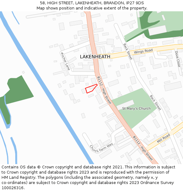 58, HIGH STREET, LAKENHEATH, BRANDON, IP27 9DS: Location map and indicative extent of plot