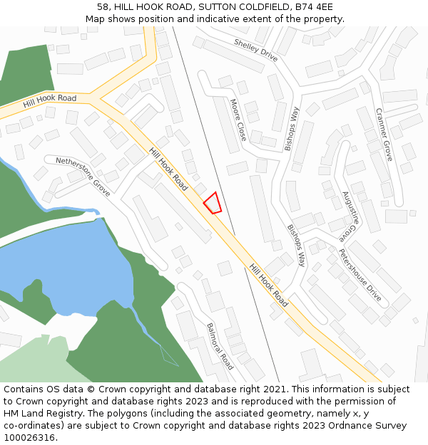 58, HILL HOOK ROAD, SUTTON COLDFIELD, B74 4EE: Location map and indicative extent of plot