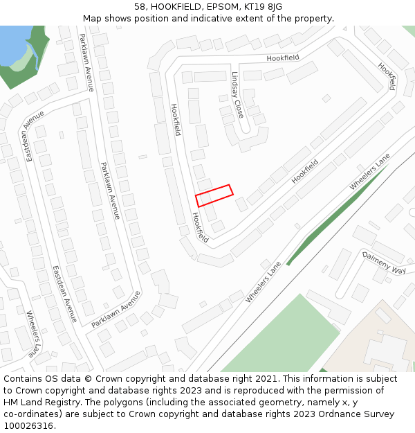 58, HOOKFIELD, EPSOM, KT19 8JG: Location map and indicative extent of plot