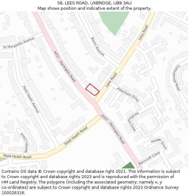 58, LEES ROAD, UXBRIDGE, UB8 3AU: Location map and indicative extent of plot