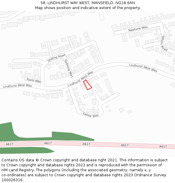 58, LINDHURST WAY WEST, MANSFIELD, NG18 6AN: Location map and indicative extent of plot