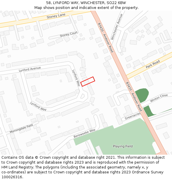 58, LYNFORD WAY, WINCHESTER, SO22 6BW: Location map and indicative extent of plot