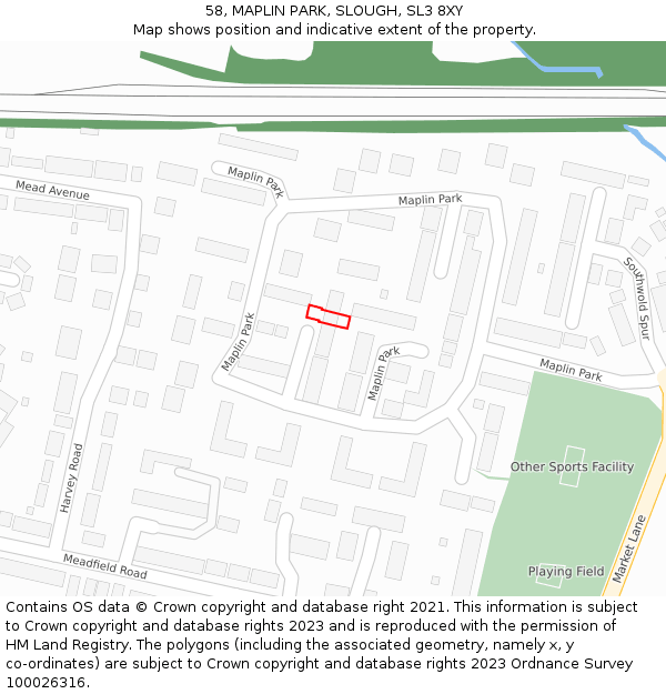58, MAPLIN PARK, SLOUGH, SL3 8XY: Location map and indicative extent of plot