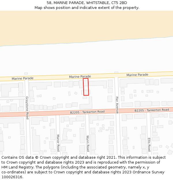 58, MARINE PARADE, WHITSTABLE, CT5 2BD: Location map and indicative extent of plot