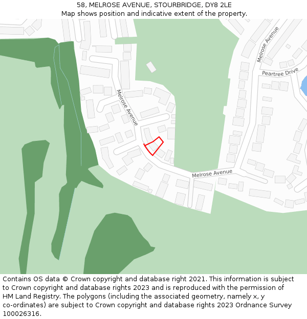58, MELROSE AVENUE, STOURBRIDGE, DY8 2LE: Location map and indicative extent of plot