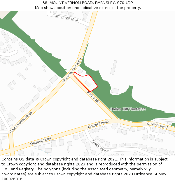 58, MOUNT VERNON ROAD, BARNSLEY, S70 4DP: Location map and indicative extent of plot