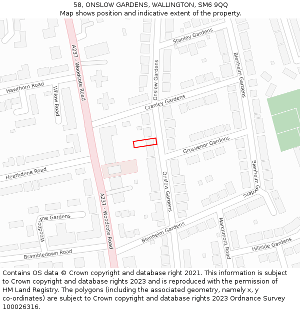 58, ONSLOW GARDENS, WALLINGTON, SM6 9QQ: Location map and indicative extent of plot