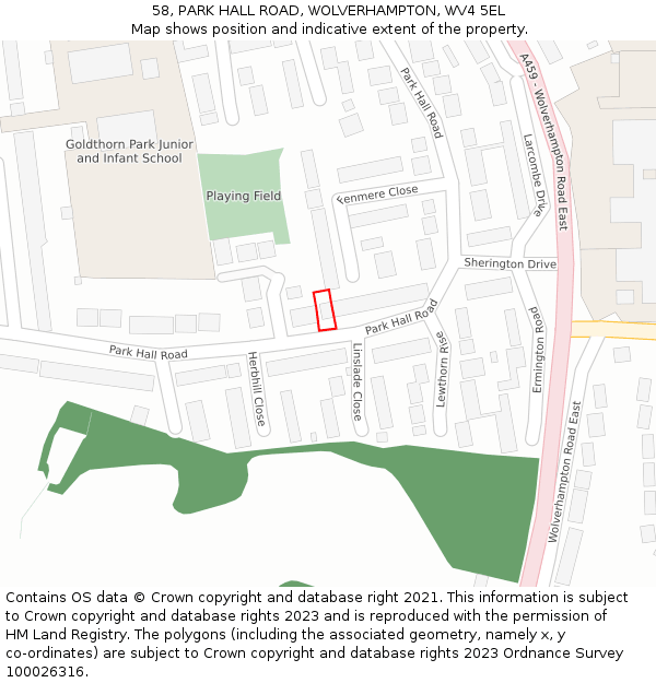 58, PARK HALL ROAD, WOLVERHAMPTON, WV4 5EL: Location map and indicative extent of plot