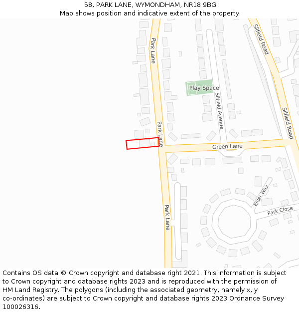 58, PARK LANE, WYMONDHAM, NR18 9BG: Location map and indicative extent of plot