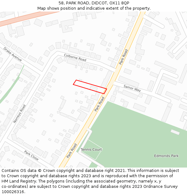 58, PARK ROAD, DIDCOT, OX11 8QP: Location map and indicative extent of plot