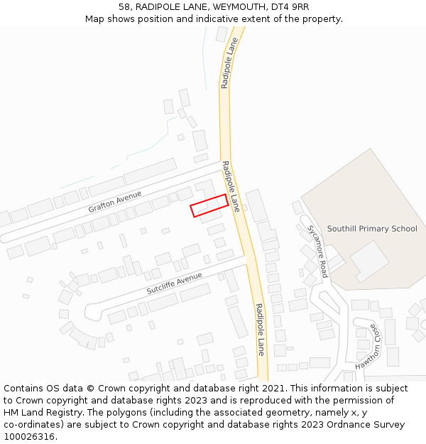 58, RADIPOLE LANE, WEYMOUTH, DT4 9RR: Location map and indicative extent of plot