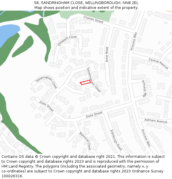 58, SANDRINGHAM CLOSE, WELLINGBOROUGH, NN8 2EL: Location map and indicative extent of plot