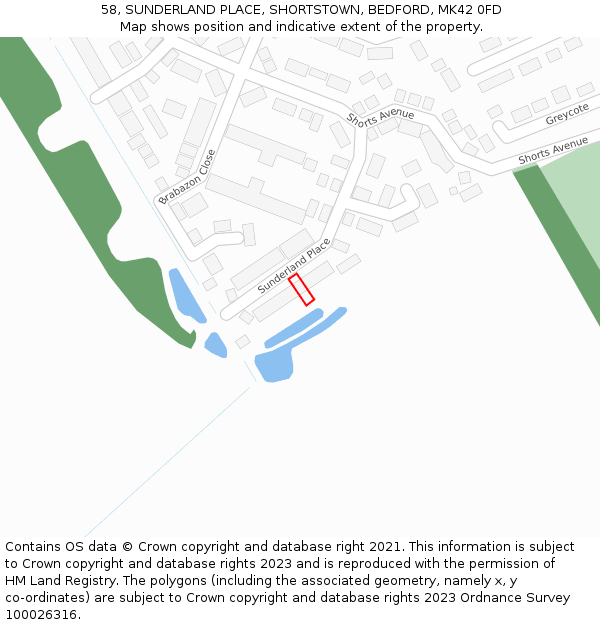 58, SUNDERLAND PLACE, SHORTSTOWN, BEDFORD, MK42 0FD: Location map and indicative extent of plot