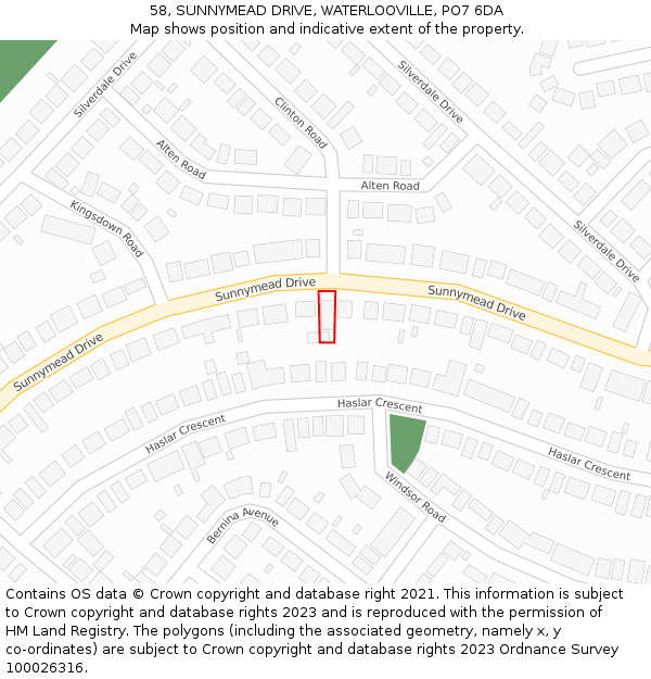 58, SUNNYMEAD DRIVE, WATERLOOVILLE, PO7 6DA: Location map and indicative extent of plot