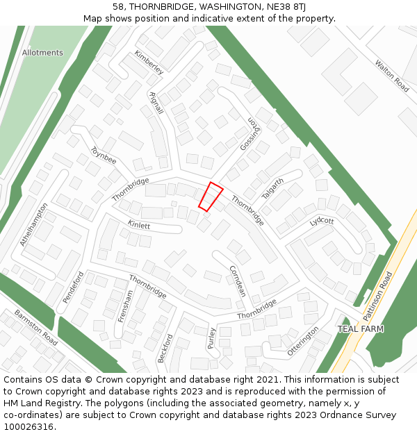 58, THORNBRIDGE, WASHINGTON, NE38 8TJ: Location map and indicative extent of plot