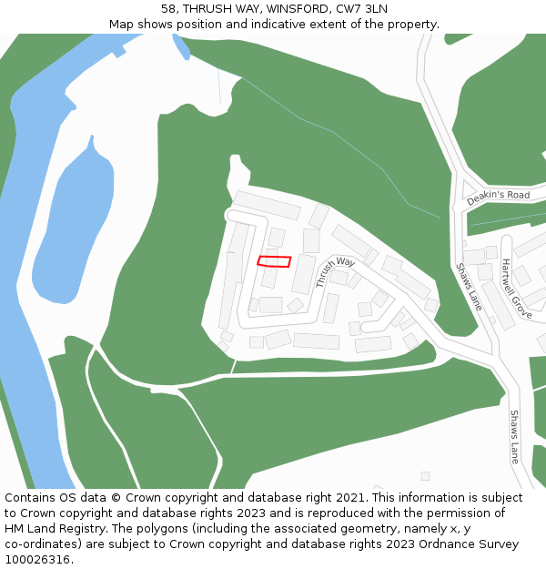 58, THRUSH WAY, WINSFORD, CW7 3LN: Location map and indicative extent of plot