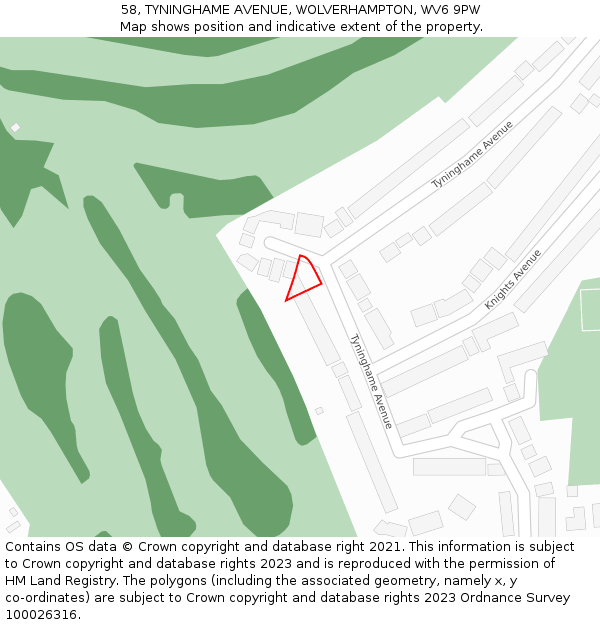 58, TYNINGHAME AVENUE, WOLVERHAMPTON, WV6 9PW: Location map and indicative extent of plot