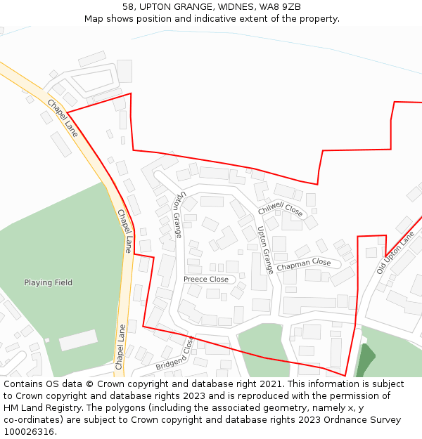 58, UPTON GRANGE, WIDNES, WA8 9ZB: Location map and indicative extent of plot