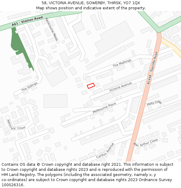 58, VICTORIA AVENUE, SOWERBY, THIRSK, YO7 1QX: Location map and indicative extent of plot