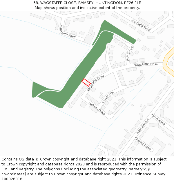 58, WAGSTAFFE CLOSE, RAMSEY, HUNTINGDON, PE26 1LB: Location map and indicative extent of plot
