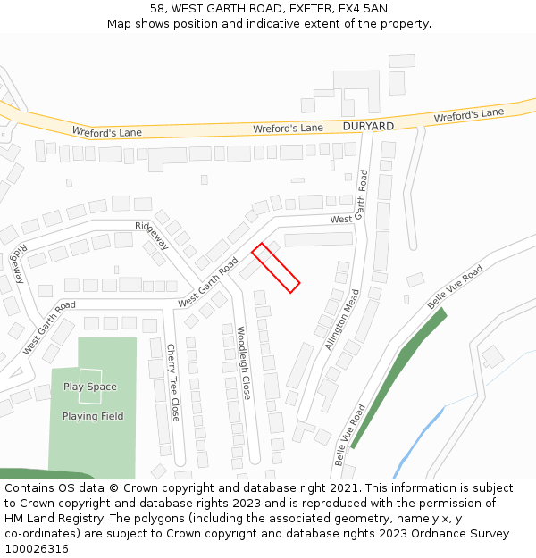 58, WEST GARTH ROAD, EXETER, EX4 5AN: Location map and indicative extent of plot