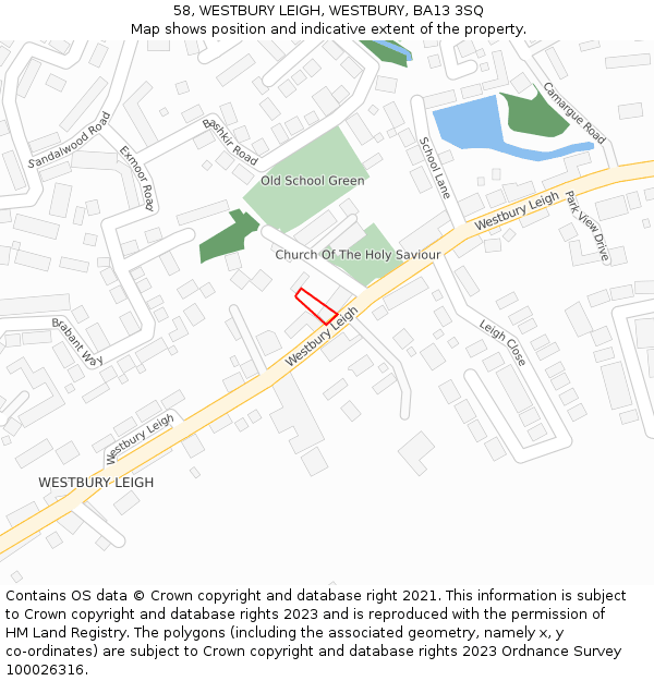 58, WESTBURY LEIGH, WESTBURY, BA13 3SQ: Location map and indicative extent of plot