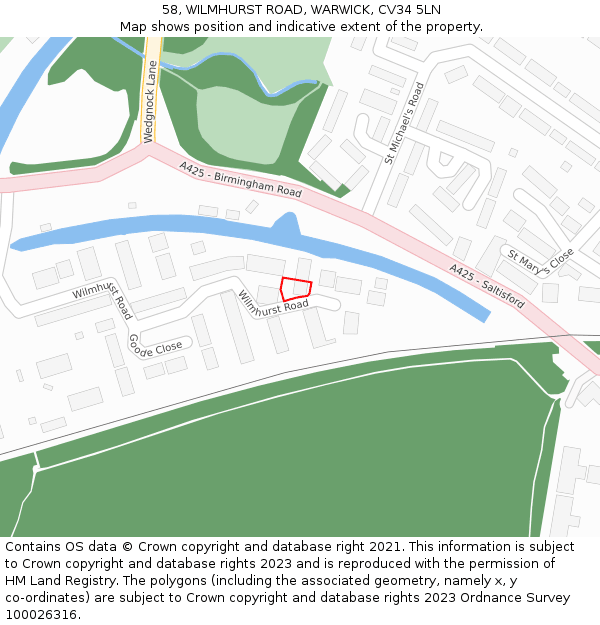 58, WILMHURST ROAD, WARWICK, CV34 5LN: Location map and indicative extent of plot