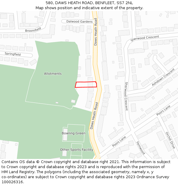 580, DAWS HEATH ROAD, BENFLEET, SS7 2NL: Location map and indicative extent of plot