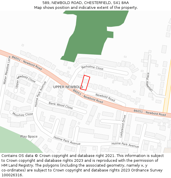 589, NEWBOLD ROAD, CHESTERFIELD, S41 8AA: Location map and indicative extent of plot