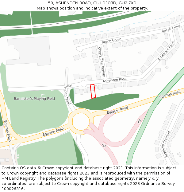 59, ASHENDEN ROAD, GUILDFORD, GU2 7XD: Location map and indicative extent of plot