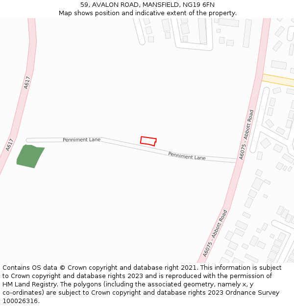 59, AVALON ROAD, MANSFIELD, NG19 6FN: Location map and indicative extent of plot