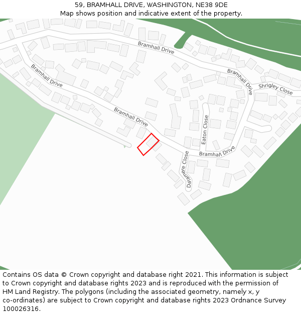 59, BRAMHALL DRIVE, WASHINGTON, NE38 9DE: Location map and indicative extent of plot