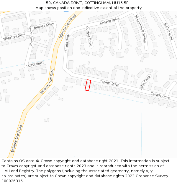 59, CANADA DRIVE, COTTINGHAM, HU16 5EH: Location map and indicative extent of plot