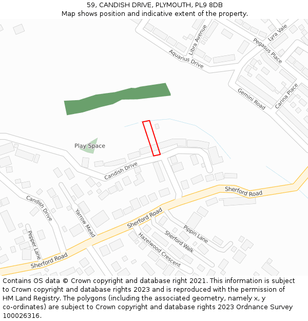 59, CANDISH DRIVE, PLYMOUTH, PL9 8DB: Location map and indicative extent of plot