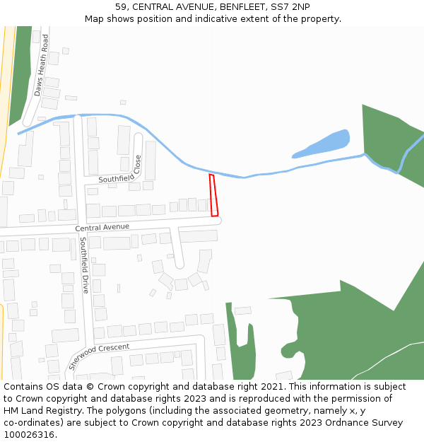 59, CENTRAL AVENUE, BENFLEET, SS7 2NP: Location map and indicative extent of plot