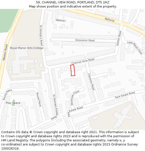 59, CHANNEL VIEW ROAD, PORTLAND, DT5 2AZ: Location map and indicative extent of plot